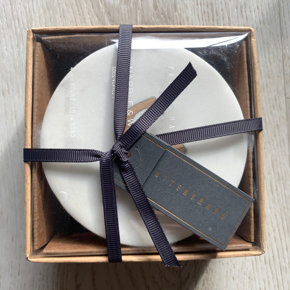 Pottery Barn New Alphabet Marble & Wood Coasters Set of 4 Monogram Initial C